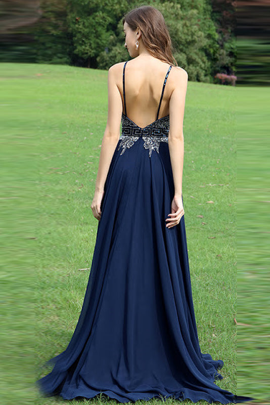 A-Line Halter Chiffon Backless Long Prom/Evening Dress with Beading Secondary image