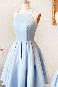 A-Line Square Neck Short Satin Homecoming Dress with Pleats