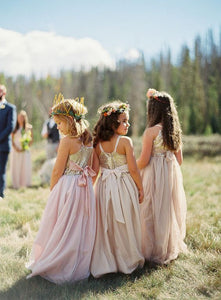 Princess Sweep Train Sleeveless Scoop Neck With Sequin Flower Girl Dress