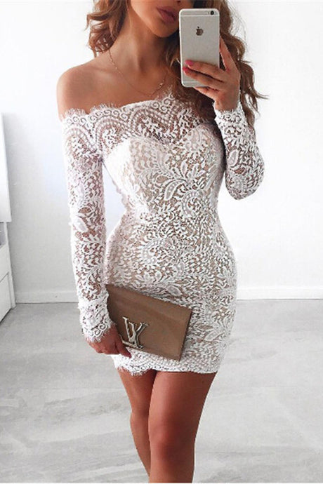 Sexy Long Sleeves Short Lace Cocktail Dresses
