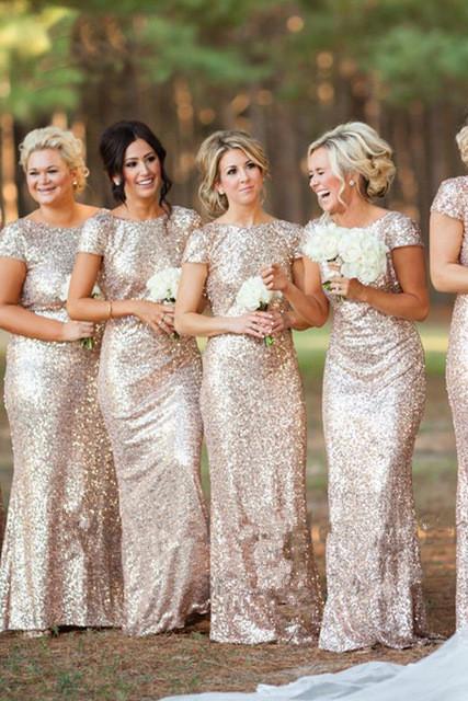 Cap-Sleeve Sequin Mermaid Evening Dress with Cowl Back