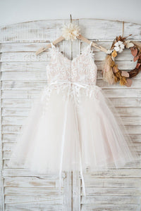 Tulle/Lace Sleeveless Straps Flower Girl Dress