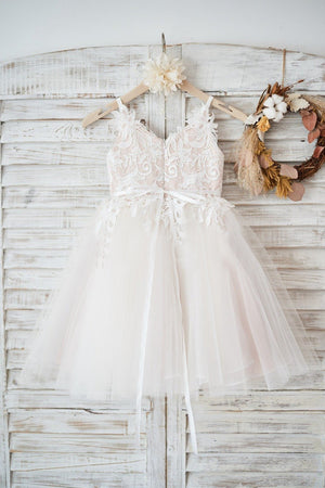 Tulle/Lace Sleeveless Straps Flower Girl Dress