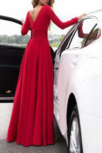 Sexy V-Neck Long Sleeves High Slit Evening Gowns