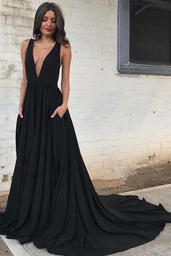 Sexy Silk-like Satin V-Neck Evening Gowns Prom Dresses