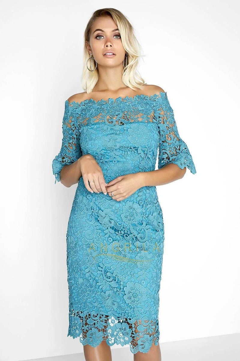 off the shoulder mother of the bride dress short MACloth Women Off Shoulder Short Mother of Bride Dress Cocktail Party Gown Dark Navy / Floor Length / US10