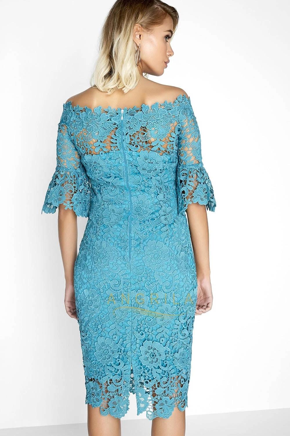 Off-the-Shoulder Lace Mother of the Bride Dress with Bell Sleeves
