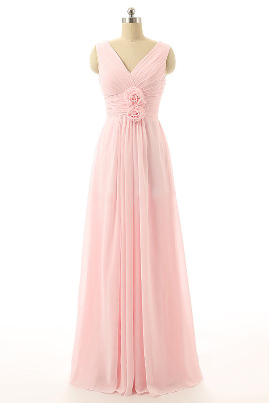 V-Neck Chiffon A-Line Bridesmaid Dress with Waist Rosette