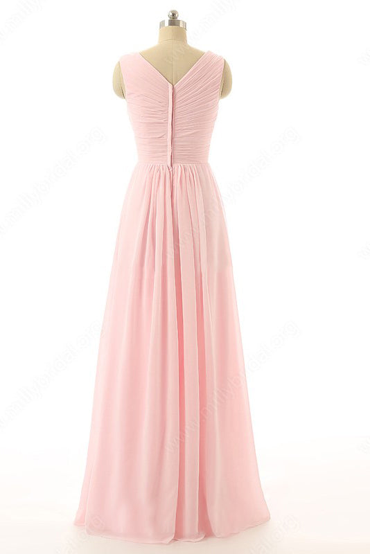 V-Neck Chiffon A-Line Bridesmaid Dress with Waist Rosette