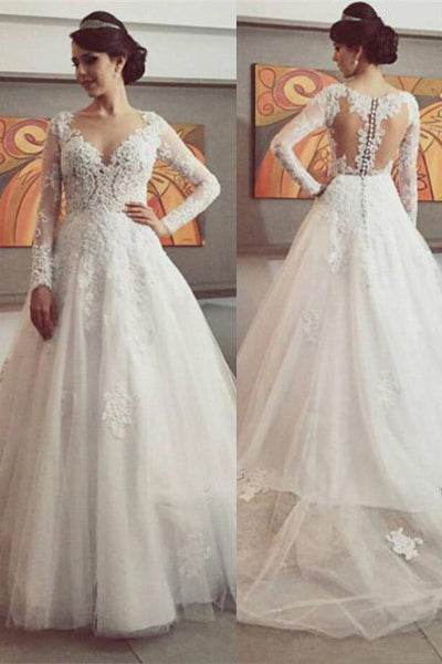 V-Neck Lace Wedding Dress with Sleeves