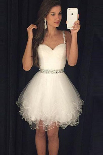 Cute Sweetheart Tulle Short/Mini Beading Homecoming Dresses