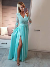 Chiffon A-line Floor-Length Lace Appliques Prom Dresses