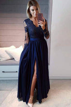 Chiffon A-line Floor-Length Lace Appliques Prom Dresses