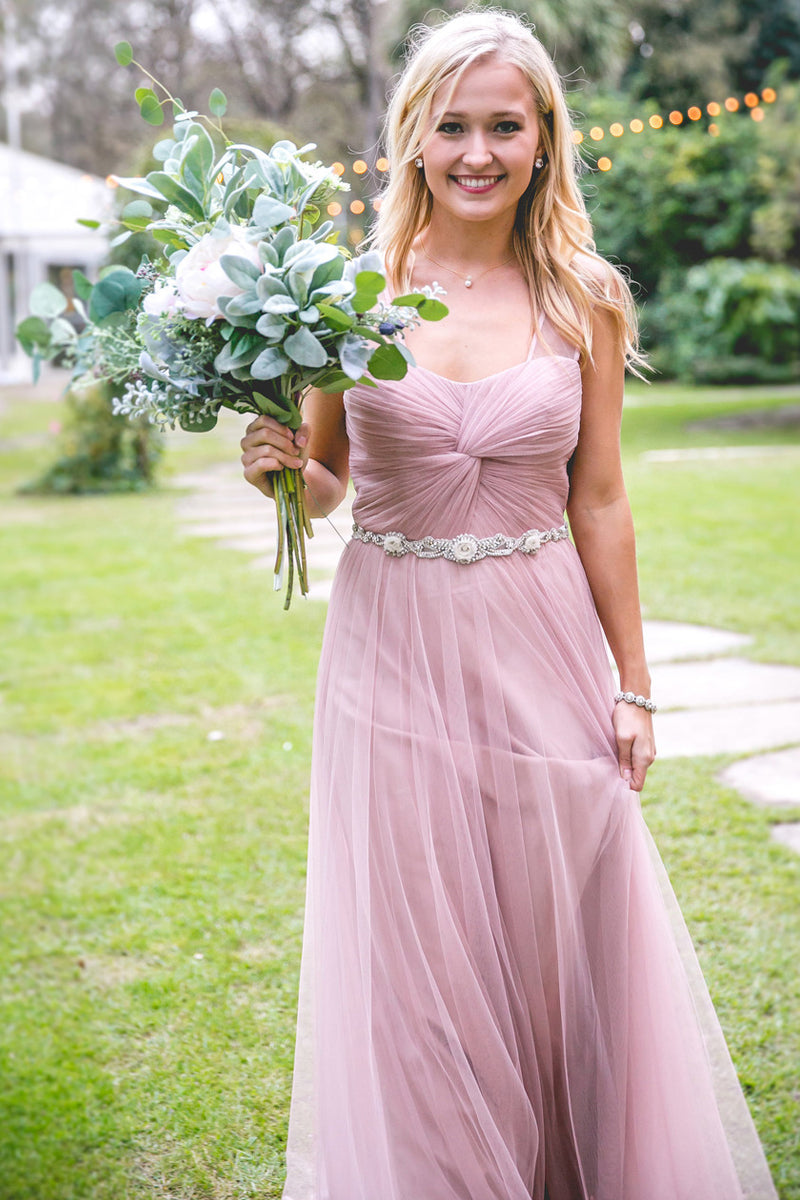 Chic Tulle Bridesmaid Dresses with Sheer Illusion Sleeves