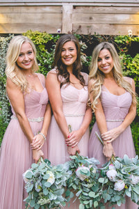 Chic Tulle Bridesmaid Dresses with Sheer Illusion Sleeves