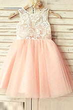 A-Line Round Neck Short Cute Tulle Flower Girl Dress with Lace