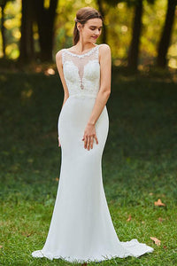 Sexy Mermaid Chiffon Illusion Scoop Neckline Bridal Gowns