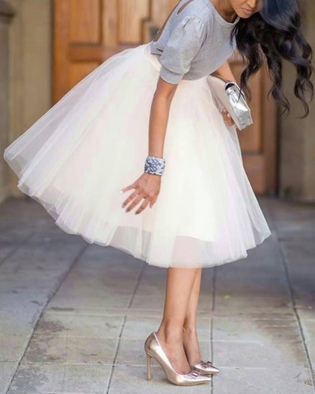 Knee Length Tulle Skirt Tutu Skirt Evening Party Gown Prom Formal Skir Angrila