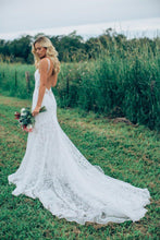 Lace V-neck Sweep Train Boho Wedding Dress