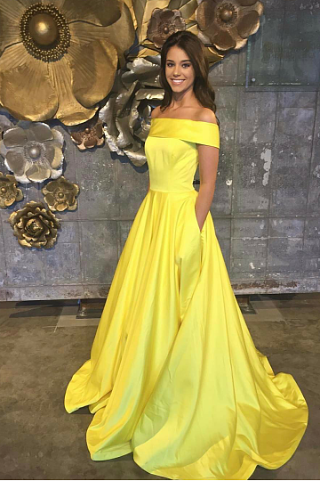 Modern Ball Gown Off the Shoulder Sweep Train Prom Dresses Angrila